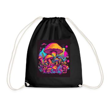 Synthwave Magic Mushrooms - Trippy Retro Art - Turnbeutel - Schwarz - Vorne