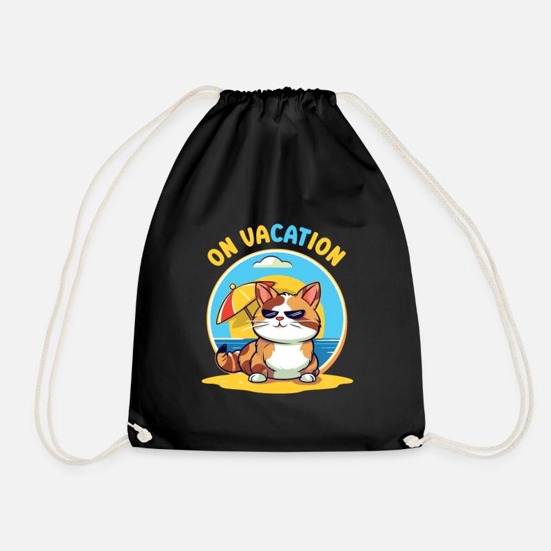 Sunbathing cat on vacation - Drawstring Bag - black