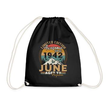 June 1942 Vintage Born in June 1942 Anniversary - Drawstring Bag - black - Front