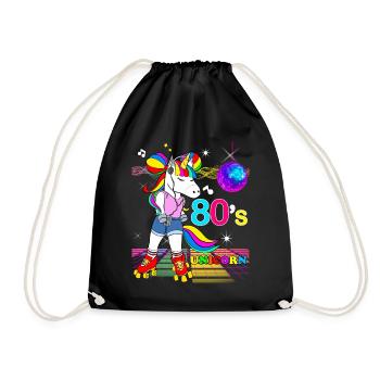 Einhorn Kostüm 80er Jahre Vintage Disco - Turnbeutel - Schwarz - Vorne