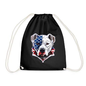 American Pitbull with US flag background - Drawstring Bag - black - Front