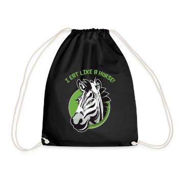 I eat like a horse - funny cute zebra design - Drawstring Bag - black - Front