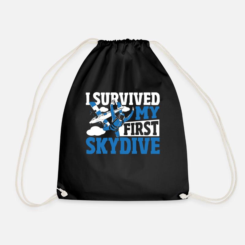 I Survived My First Skydive Skydiving Parachuting - Drawstring Bag - black