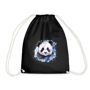 Panda Watercolor Portrait - Drawstring Bag - black - Front
