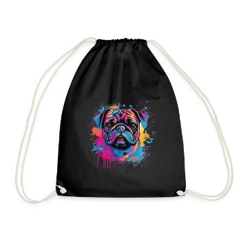 Pug paint splash design - Drawstring Bag - black - Front