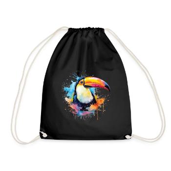 Toucan Watercolor Portrait - Drawstring Bag - black - Front