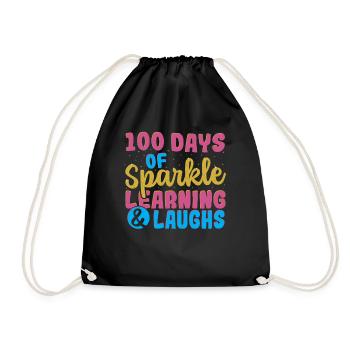 100 Days Of Sparkle Learning & Laughs 100 Days of - Drawstring Bag - black - Front