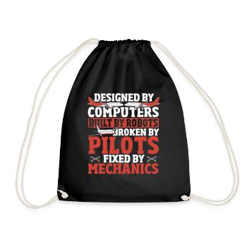 Broken By Pilots Fixed By Mechanics Aircraft - Drawstring Bag - black - Front
