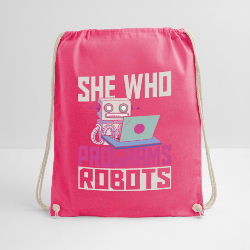 She Who Programs Robots Robotics Robot Engineer Drawstring Bag