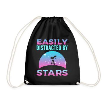 Easily Distracted By Stars Stargazing Astronomy - Drawstring Bag - black - Front