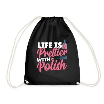 Life Is Prettier With Polish Nail Tech Nail - Drawstring Bag - black - Front