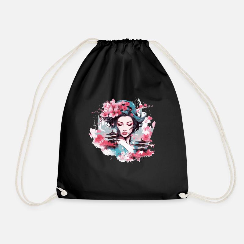 Geisha of Japan - Drawstring Bag - black