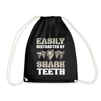 Easily Distracted By Shark Teeth Tooth Collector - Drawstring Bag - black - Front