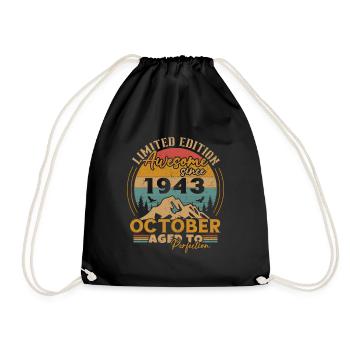 October 1943 vintage retro anniversary 1943 - Drawstring Bag - black - Front