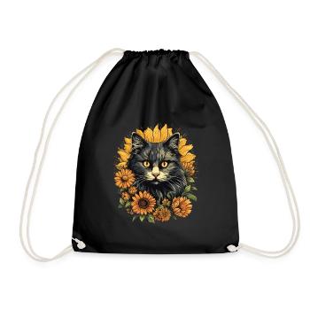 Meow Flower Cat Sunshine Kitten Lover - Drawstring Bag - black - Front