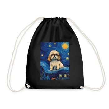 Shih Tzu &; Starry Night: A Masterpiece of the - Drawstring Bag - black - Front