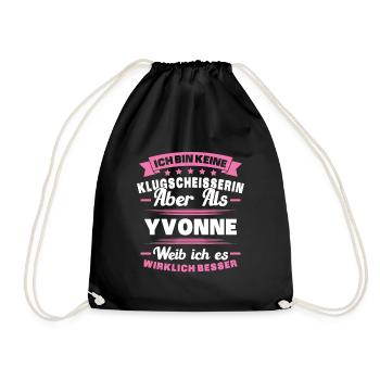 Name Yvonne Vorname Klugscheisserin Namenstag - Turnbeutel - Schwarz - Vorne