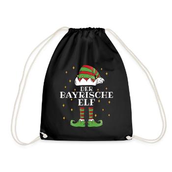 Der Bayrische Elf - Familien Weihnachtsoutfit - Turnbeutel - Schwarz - Vorne