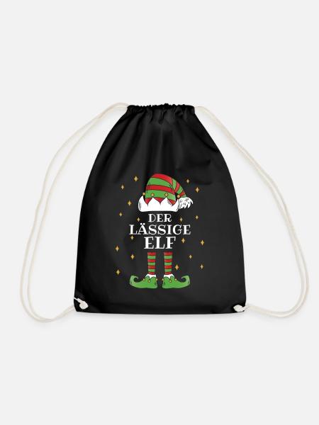 Der Lässige Elf - Familien Weihnachtsoutfit - Turnbeutel - Schwarz