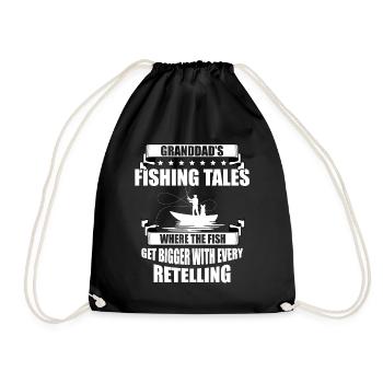 Fishing Granddad Grandpa Fisherman Grandkid Funny - Drawstring Bag - black - Front