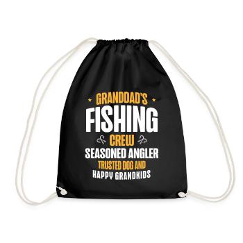 Fishing Granddad Grandpa Fisherman Grandkid Funny - Drawstring Bag - black - Front