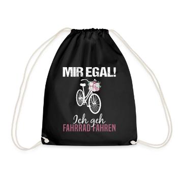 "Mir Egal! Ich Geh Fahrrad Fahren" Blumenmotiv - Turnbeutel - Schwarz - Vorne