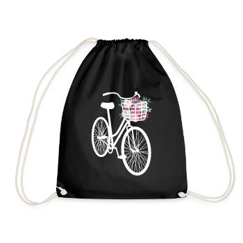 Floral Embellished Bicycle - Drawstring Bag - black - Front