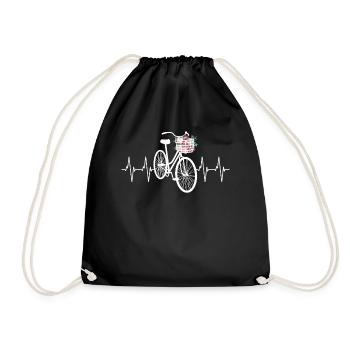 Bicycle & Flowers with a heartbeat for cyclists - Drawstring Bag - black - Front
