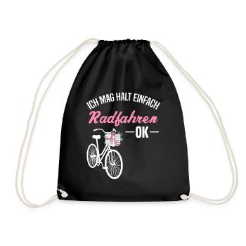 Ich Mag Halt Einfach Radfahren - Ok - Blumenmuster - Turnbeutel - Schwarz - Vorne