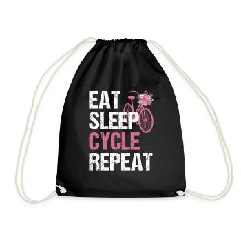 Eat Sleep Cycle Repeat - Bicycle Life Flowers - Drawstring Bag - black - Front