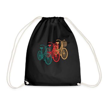 Drei Fahrräder Blumenpracht - Fahrradtrio Geschenk - Turnbeutel - Schwarz - Vorne