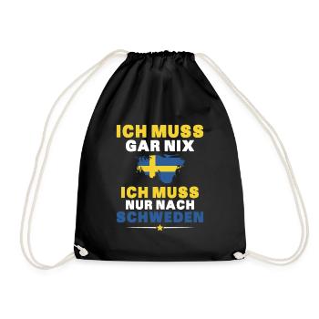 Ich Muss Gar Nix Ich Muss Nur Nach Schweden - Turnbeutel - Schwarz - Vorne
