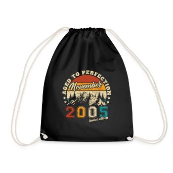 Vintage Birthday Gift Born in November 2005 - Drawstring Bag - black - Front