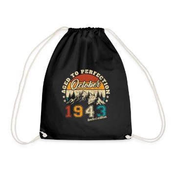 October 1943 Vintage Retro Birthday 1943 - Drawstring Bag - black - Front