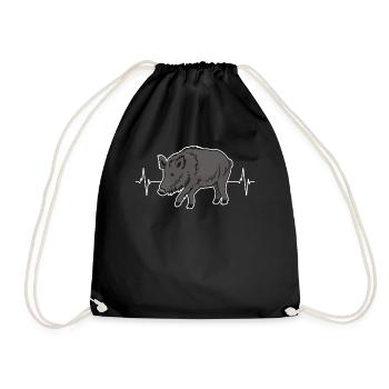 Wildschwein Herzschlag Naturverbundenes Geschenk - Turnbeutel - Schwarz - Vorne