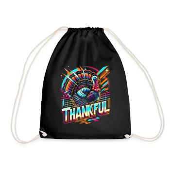 Thankful Retro Futuristic Turkey Thanksgiving - Drawstring Bag - black - Front