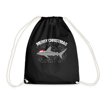 Merry Christmas Shark Snowflakes Festive - Drawstring Bag - black - Front