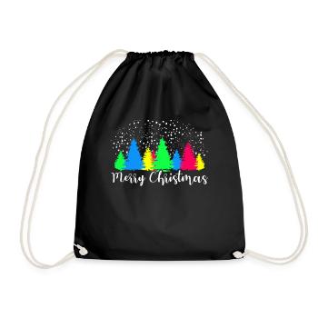 Colorful Fir Forest Glowly Night Art - Drawstring Bag - black - Front
