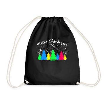 Merry Christmas Colorful Fir Forest - Drawstring Bag - black - Front