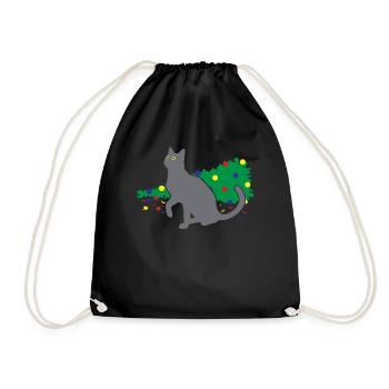 Chaos Cat Christmas Tree Accident Gift - Drawstring Bag - black - Front