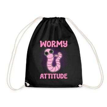 Wormy Attitude Worm Farming Vermiculture Worm - Drawstring Bag - black - Front