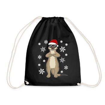 Snowy Santa Sloth – Winter Sloth Design - Drawstring Bag - black - Front
