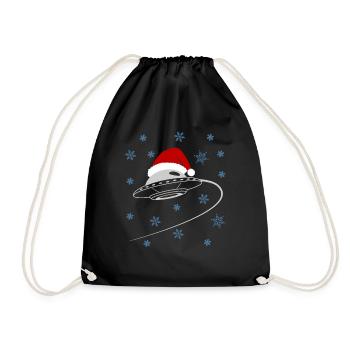 Festive UFO Santa Hat Winter Wonder - Drawstring Bag - black - Front