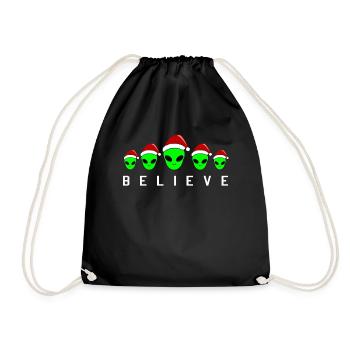 Believe in Christmas Alien Funny Gift - Drawstring Bag - black - Front