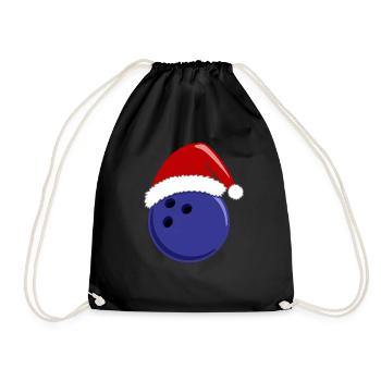 Blue Bowling Ball Festive Santa Hat - Drawstring Bag - black - Front