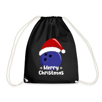 Merry Christmas Bowling Joy Blue Ball - Drawstring Bag - black - Front