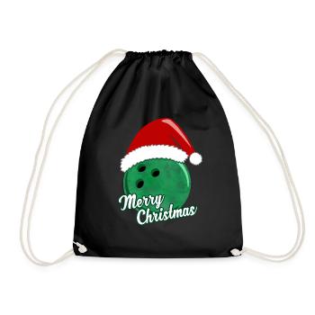 Merry Christmas Bowling Ball Green Gift - Drawstring Bag - black - Front
