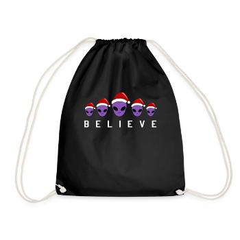 Believe in Purple Christmas Aliens Gift - Drawstring Bag - black - Front