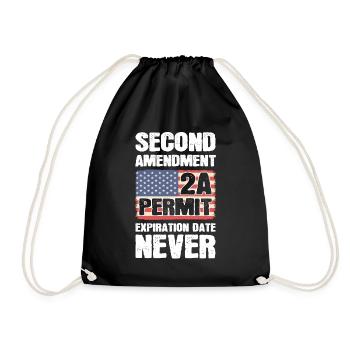 Second Amendment 2A Permit Expiration Date Never - Drawstring Bag - black - Front