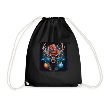 Renne avec boules de Noël et chapeau - Sac de sport léger - noir - Devant